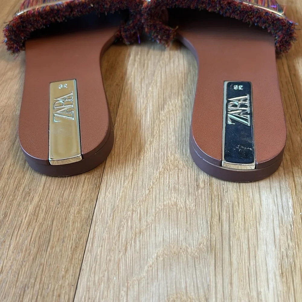 Zara Multicolor Fringe Slip On Sandals Women’s Size 36 - Picture 7 of 11
